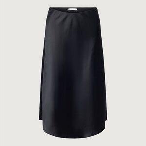Oak and Fort Black Satin Midi Skirt in Black Womens Size Small New